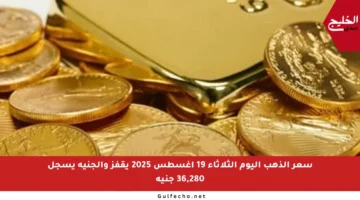 سعر الذهب اليوم الثلاثاء 19 أغسطس 2025 يقفز والجنيه يسجل 36,280 جنيه